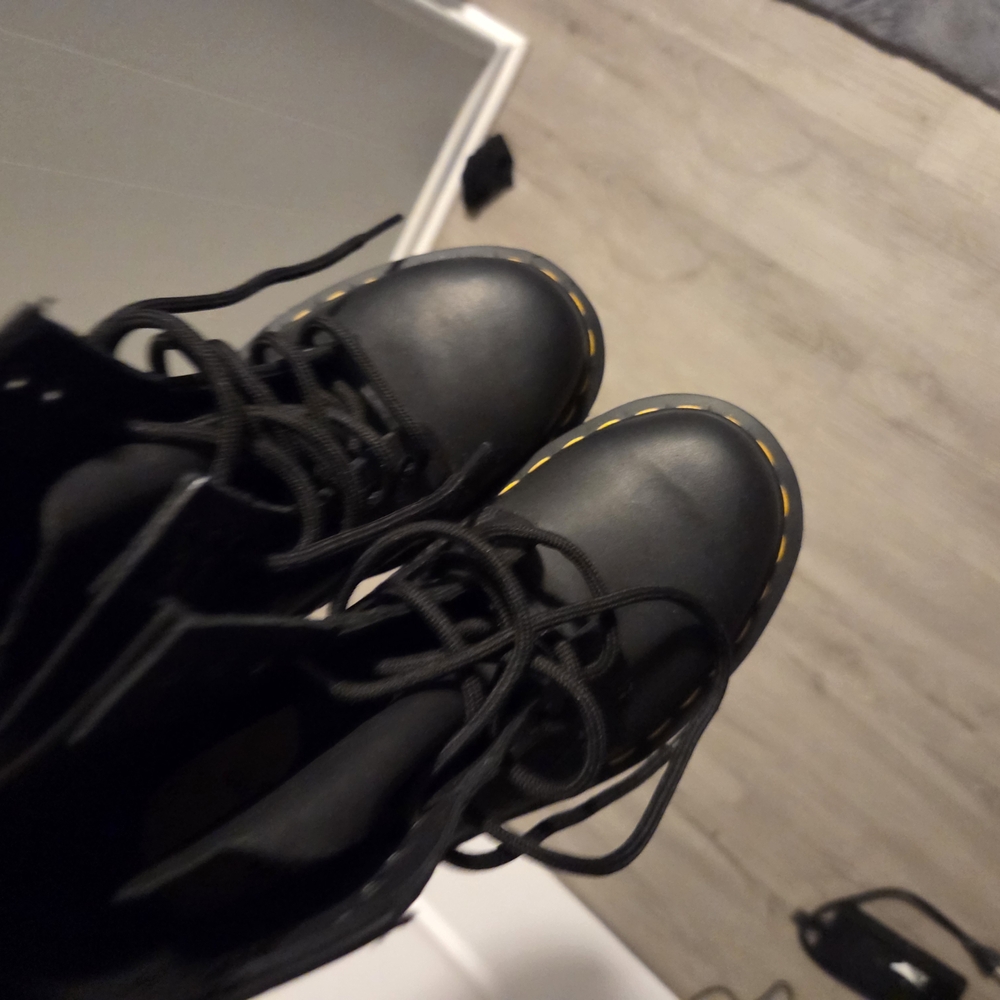Dr. Martens Black Boots with Yellow Stitching - Picture 5 of 6